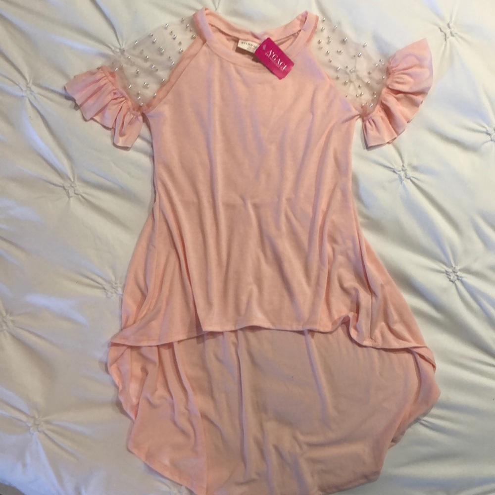 Pink short sleeve T-shirt tunic, embellished